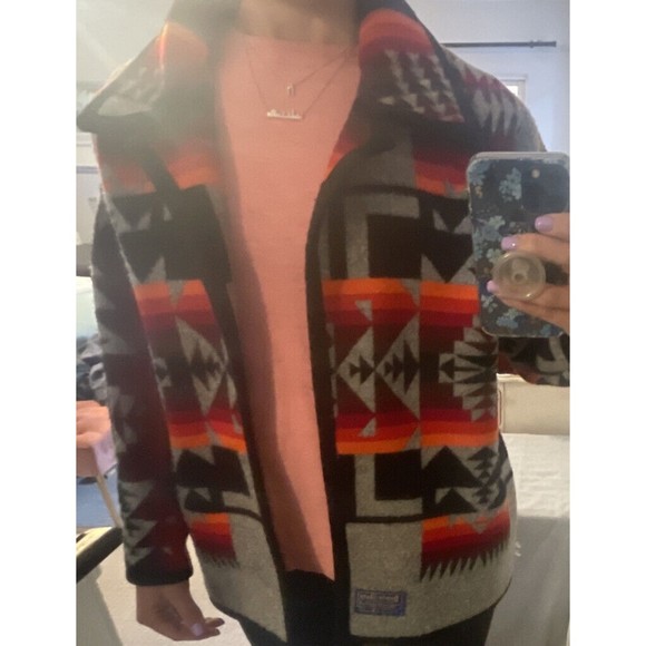 VINTAGE PENDLETON BEAVER STATE AZTEC SOUTHWEST Blanket JACKET shawl coat - Picture 9 of 14